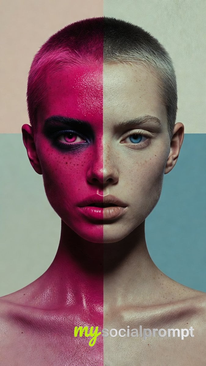 Hyper-Realistic Studio Portrait: Vibrant Color Against Muted Minimalism image 2