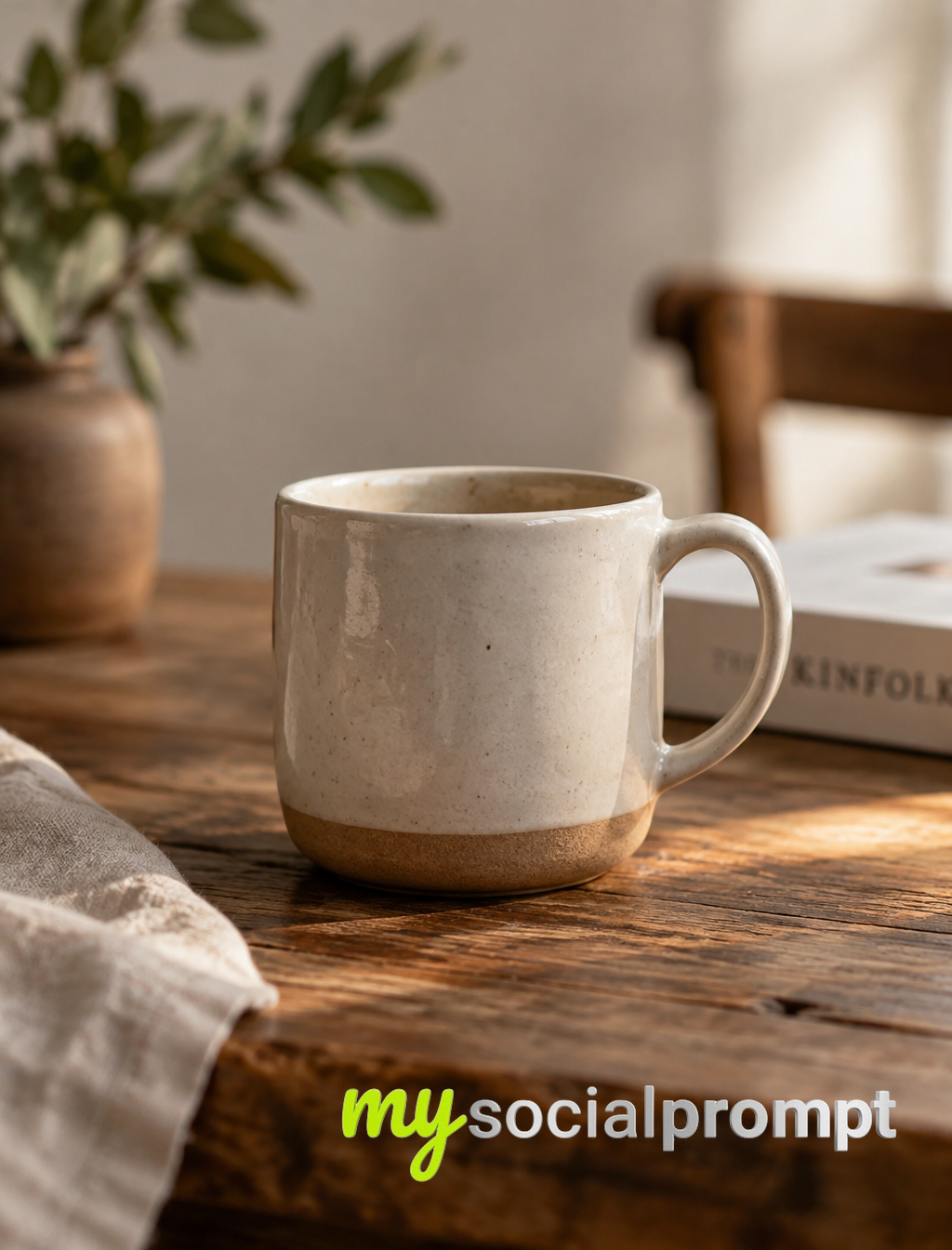 Minimalist Ceramic Mug in Warm Natural Light: Rustic Product Photography