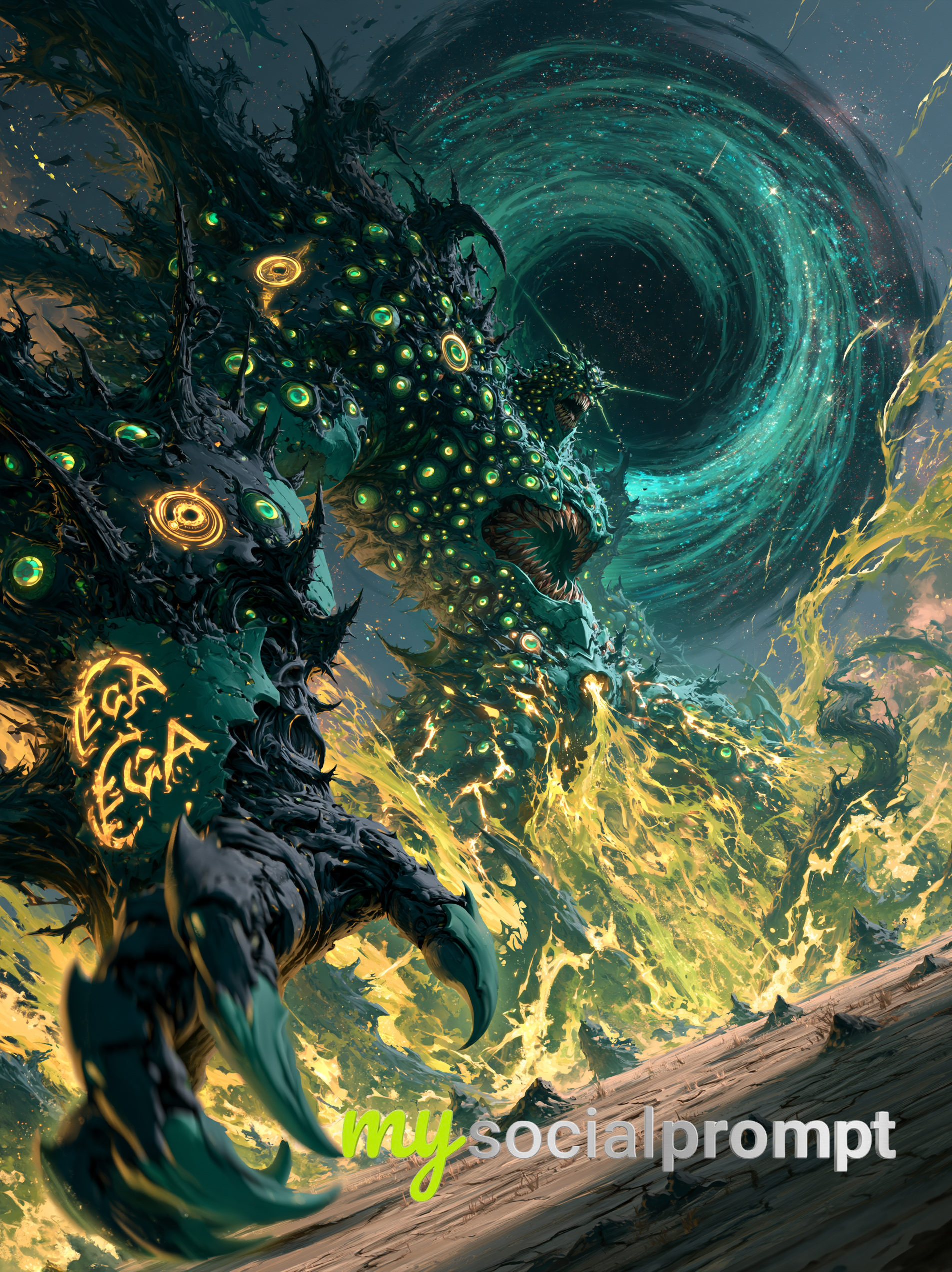 Colossal Shadow Entity with Cosmic Black Star Vortex in Anime Battle Manga Style
