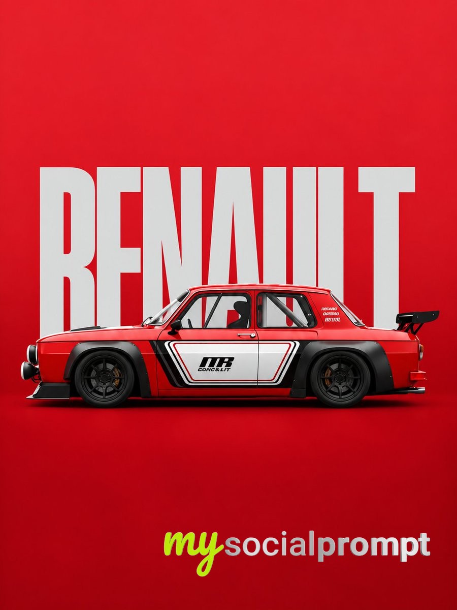 Crimson Red Rally Sedan: Minimalist Automotive Editorial Poster Design