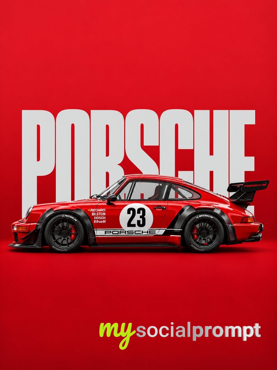 Crimson Red Rally Sedan: Minimalist Automotive Editorial Poster Design image 2