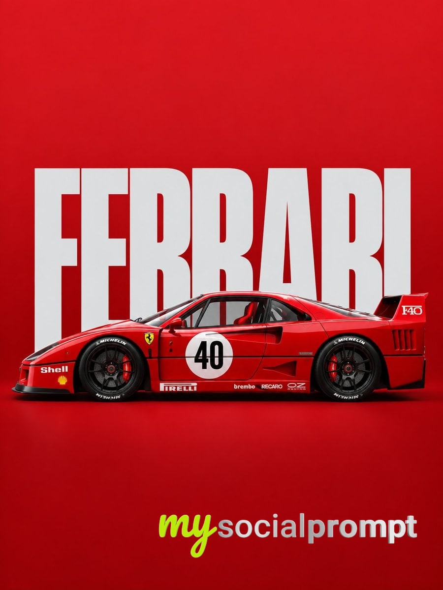 Crimson Red Rally Sedan: Minimalist Automotive Editorial Poster Design image 3
