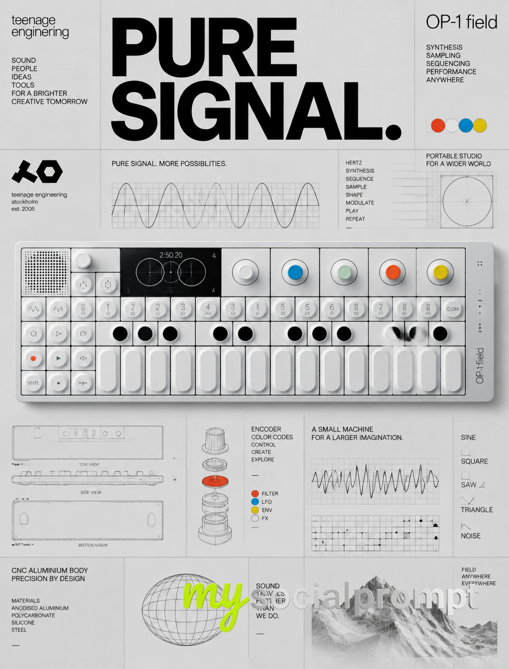 Bauhaus Minimalist Synthesizer Poster: Swiss Grid Meets Industrial Product Design