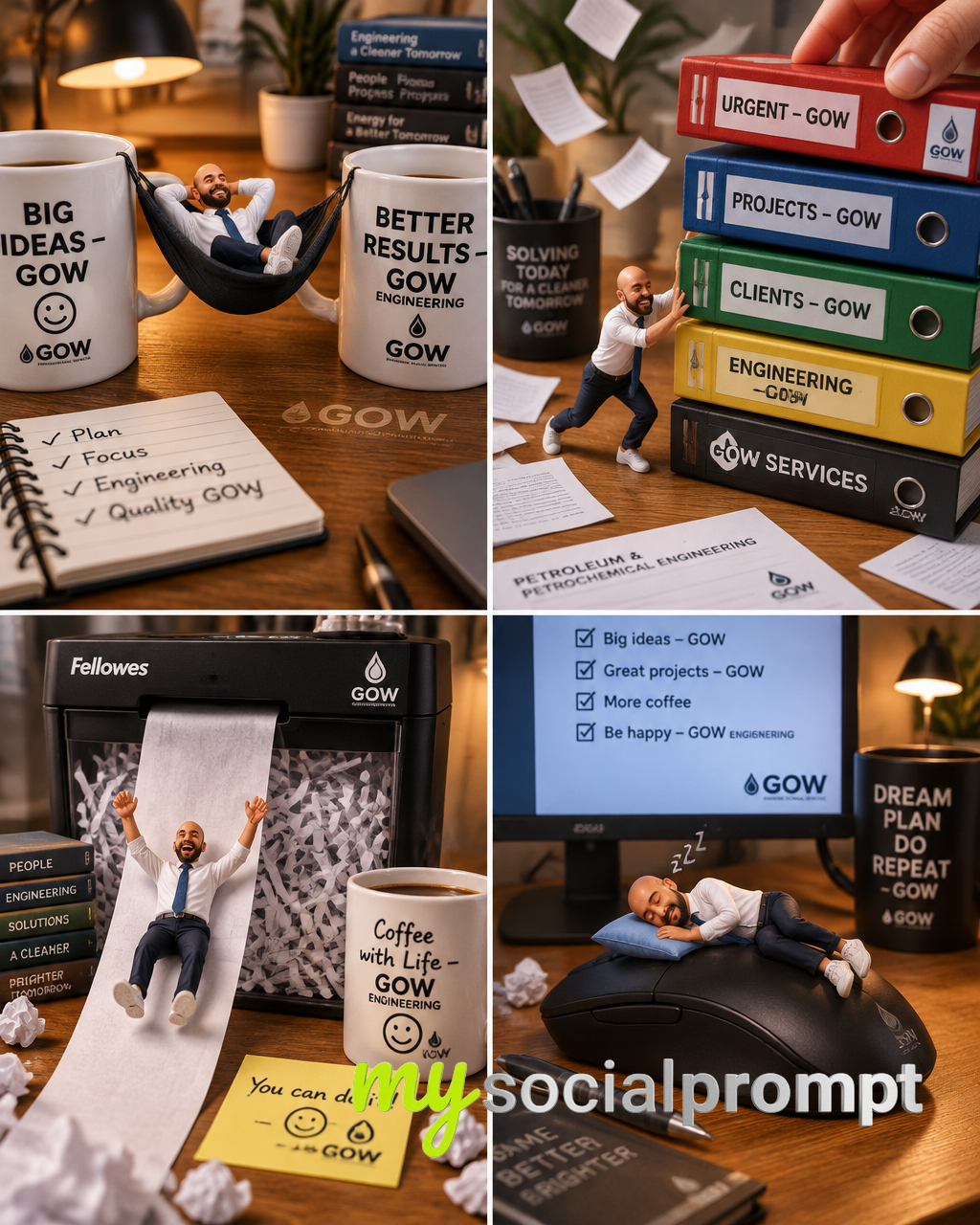 Macro Tilt-Shift Miniature Office Diorama in Warm Cinematic Lighting
