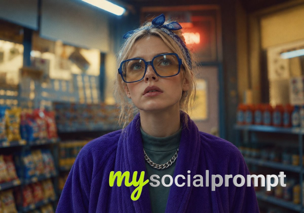 Deadpan Convenience Store Portrait: Cinematic Fluorescent Lighting & Quirky Narrative Mood