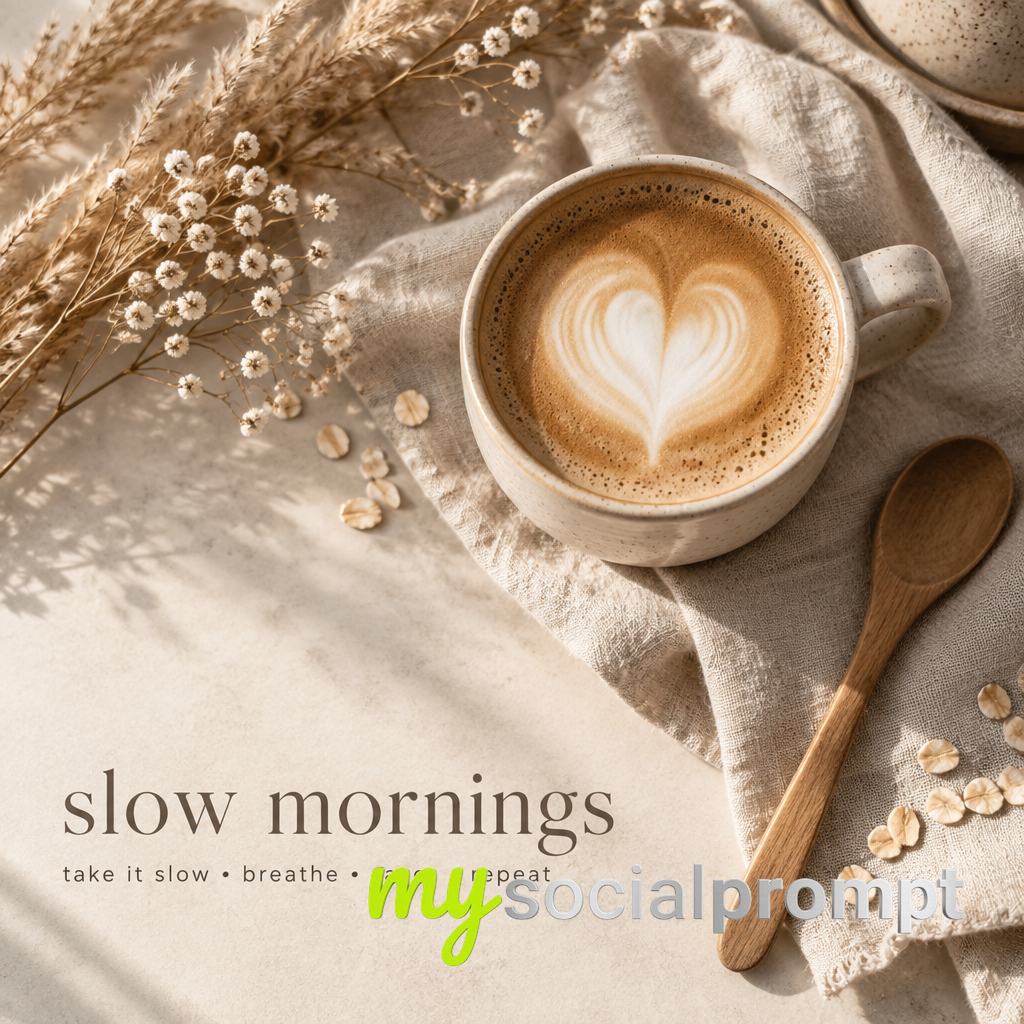 Minimalist Flatlay of Latte Art with Dried Florals in Morning Light