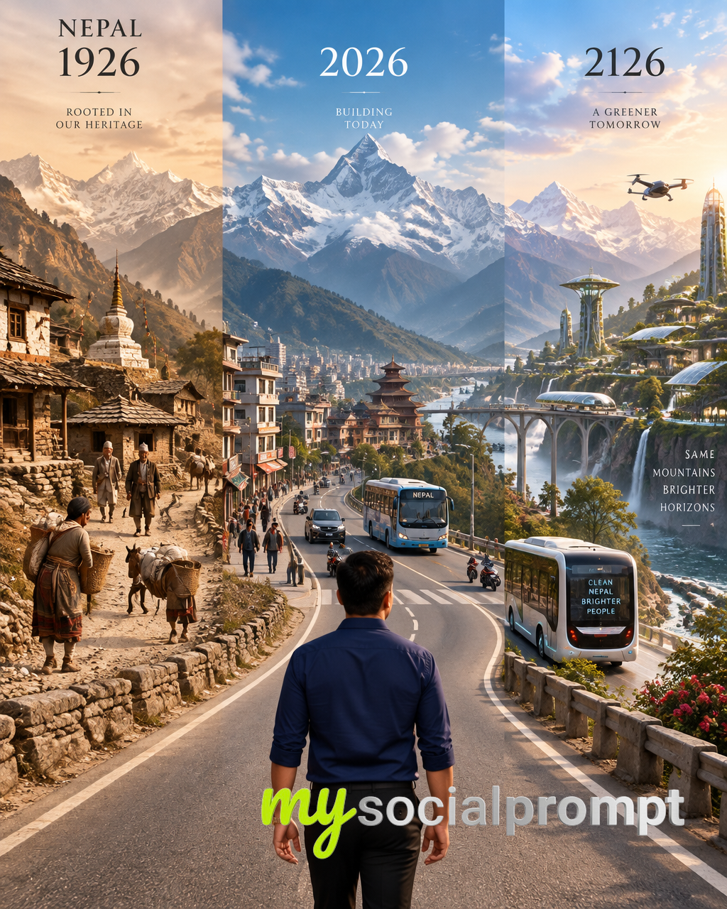 Cinematic Himalayan Road Through Three Eras of Nepal: Past, Present, Future