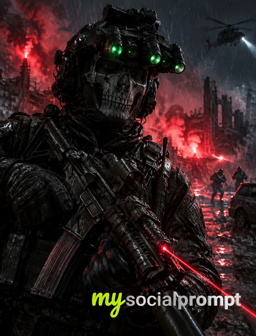 Cinematic Hyper-Realism: Special Forces Operator in Rain-Soaked Night Battlefield