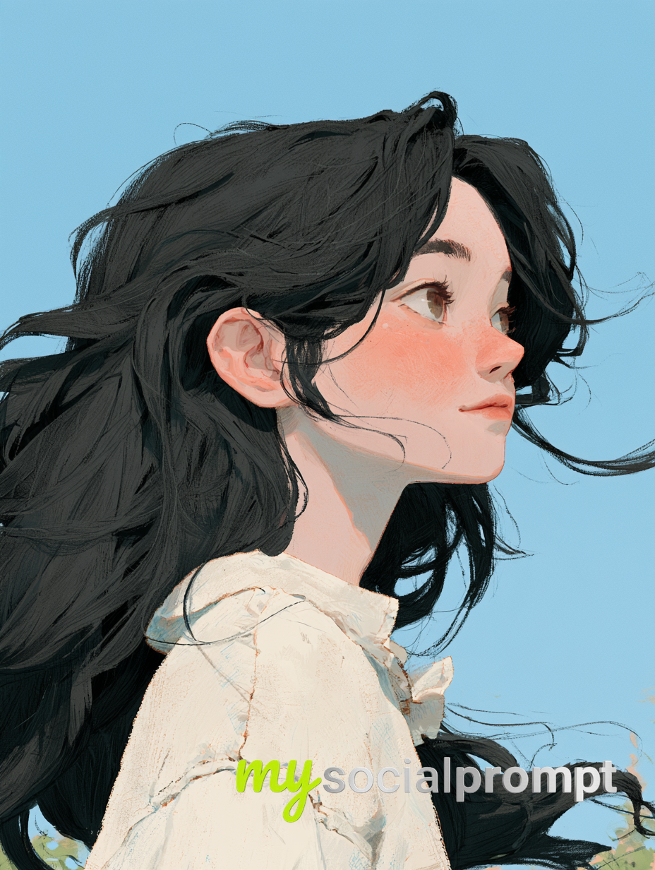 Dreamy Anime Portrait: Pastel Hand-Painted Girl in Gentle Breeze
