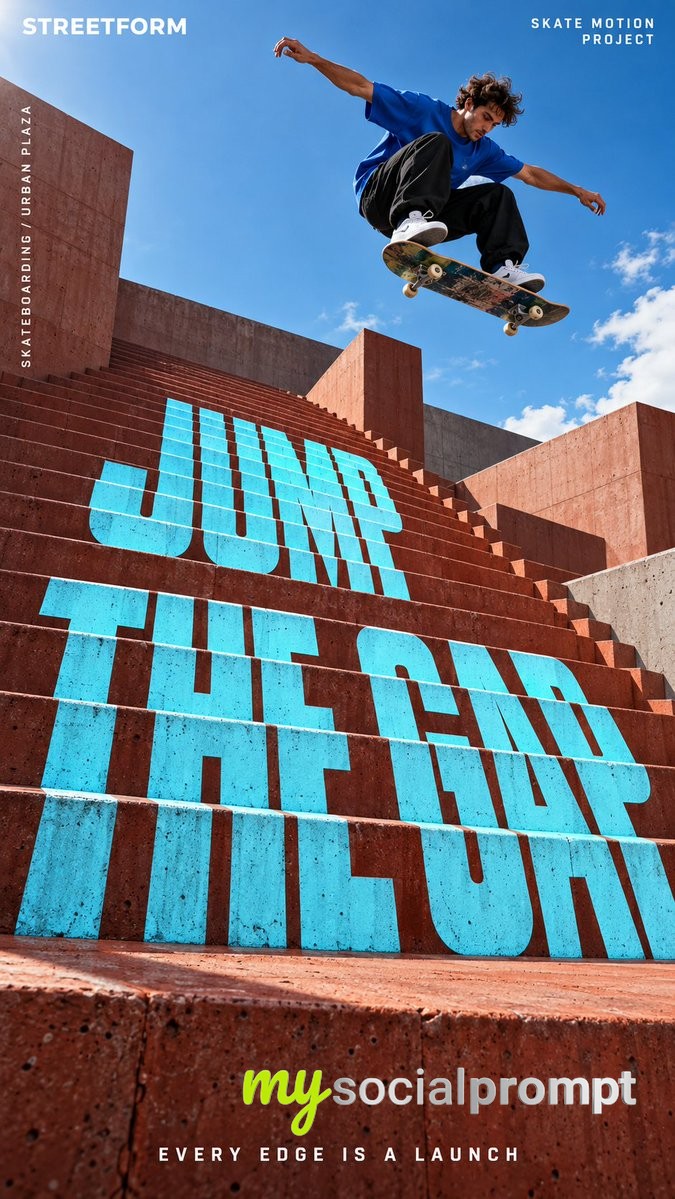 Explosive Urban Motion: Photorealistic Street-Sports Poster with Architectural Typography