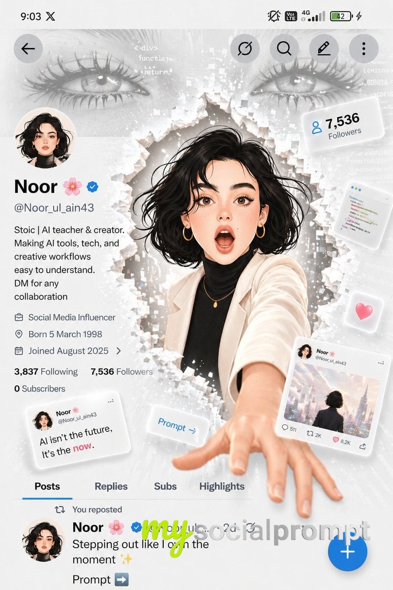 Surreal Digital Portrait: Woman Emerging from Pixel-Glitch Portal in Minimalist UI Design