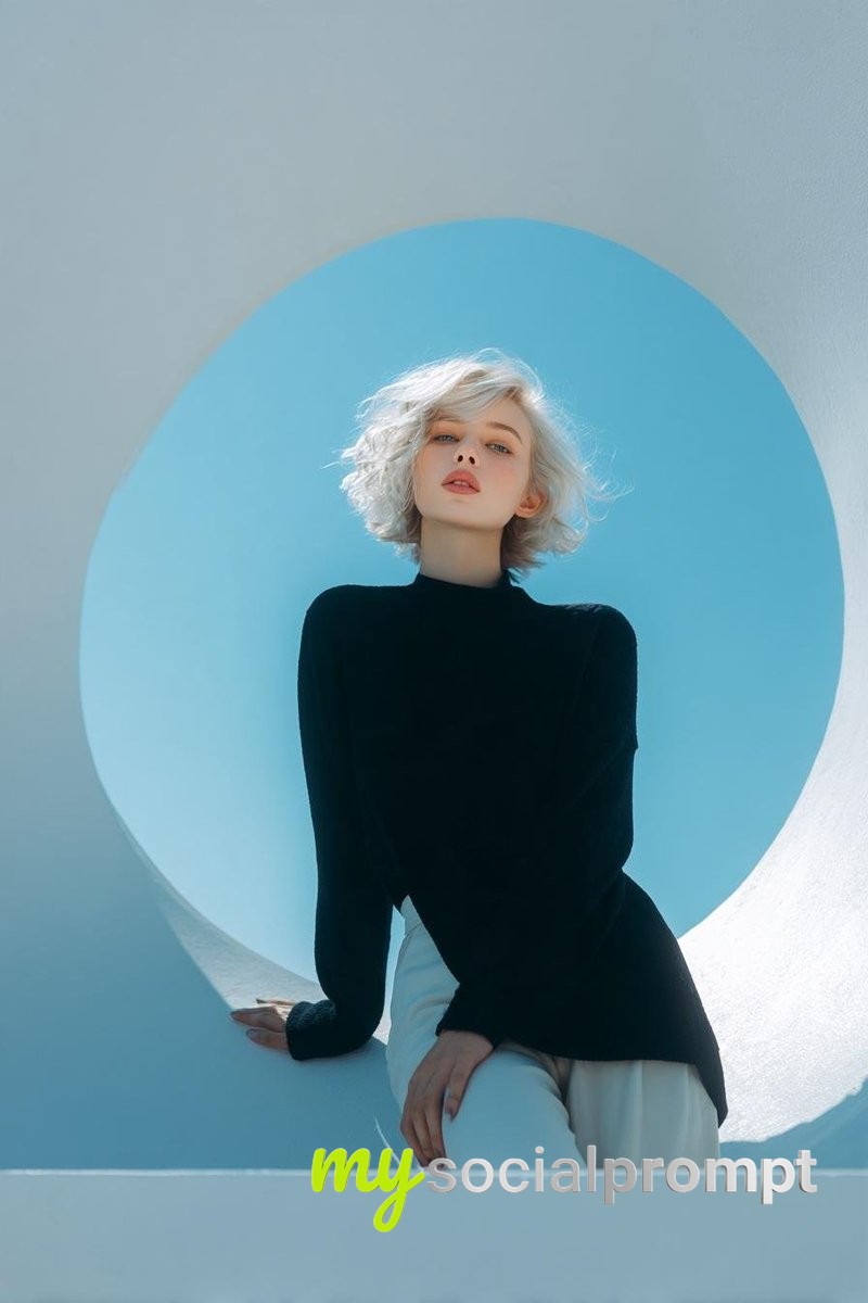 Sculptural Cobalt Blue Minimalist Fashion Portrait: Hyper-real Editorial