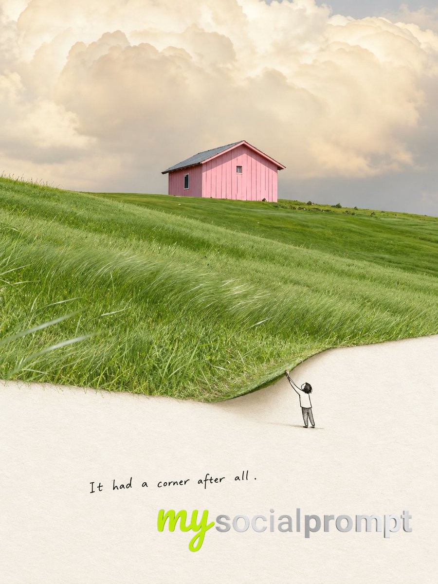 Surreal Photomontage of a Figure on a Ladder in a Dual-Reality Poster Layout AI image prompt
