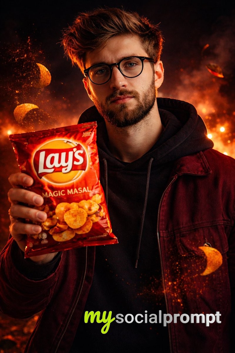Cinematic Lay’s Chip Advertising Portrait With Hyper-Realistic Motion and Golden Lighting