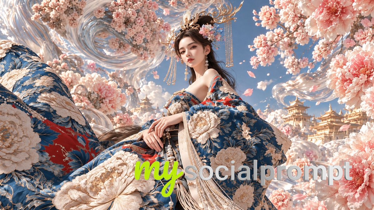 Surreal Chinese Imperial Princess in Rococo Fantasy Garden AI image prompt