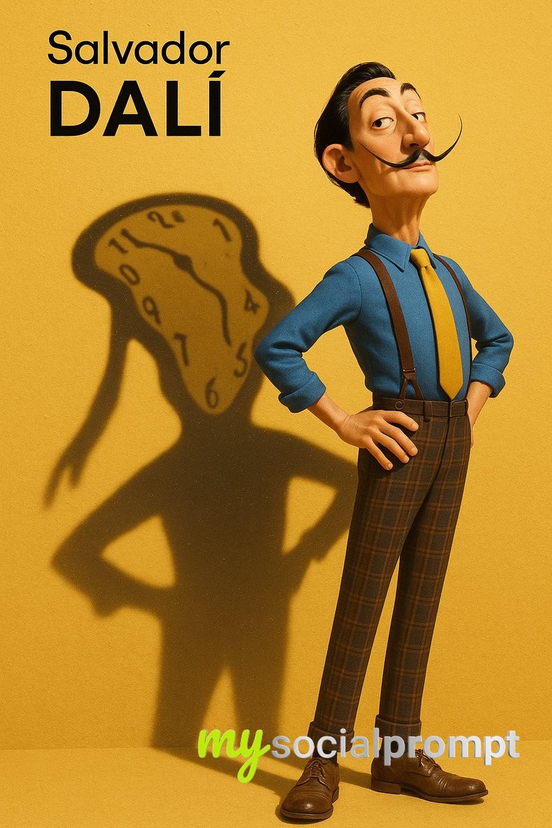 Surrealist Pixar 3D Dalí Portrait with Melted Clock Shadow Projection