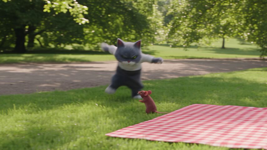 Cinematic 3D Slapstick Animation: Cat and Mouse Park Chase in Sunlit London