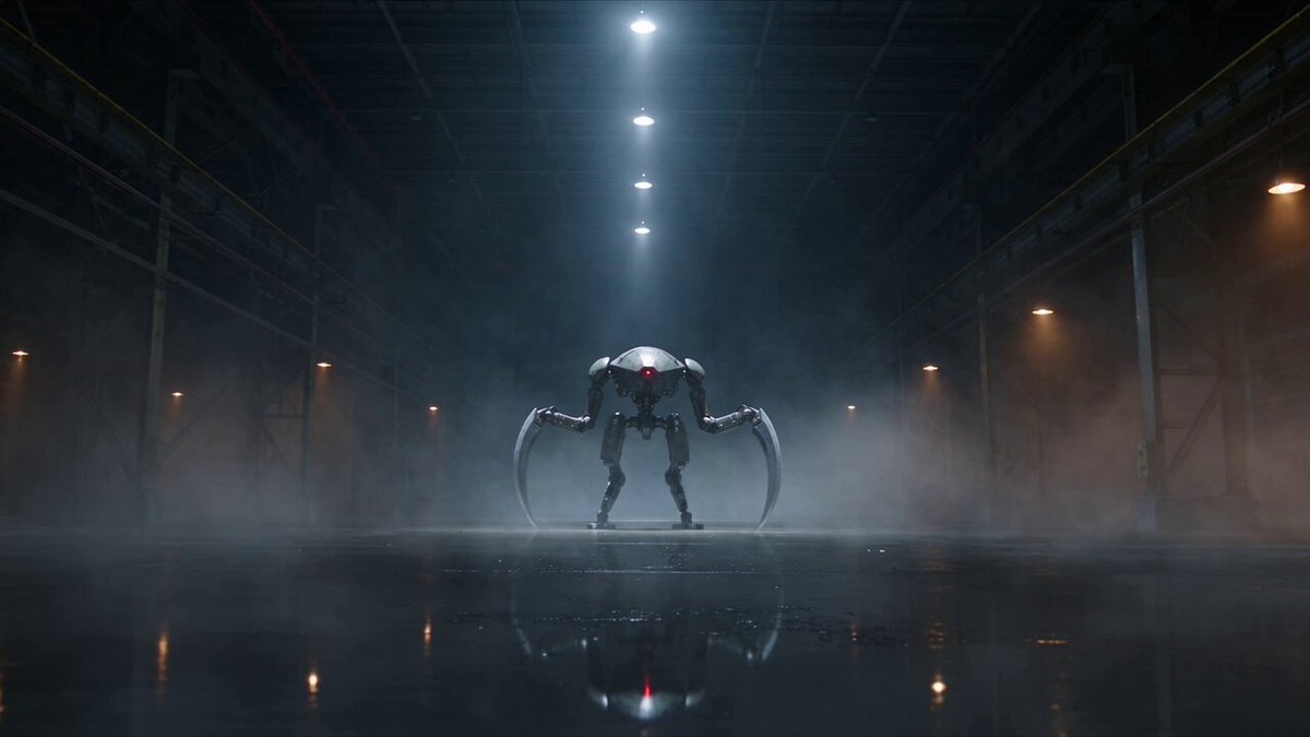 Ultra-Cinematic Dark Fantasy: Mechanical Reaper vs. Crimson Kimono Warrior in Abandoned Hangar