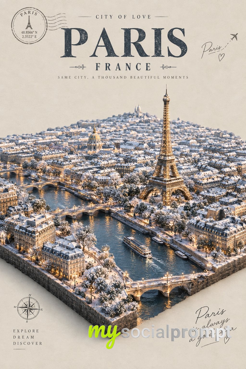 Luxury Winter City Diorama Travel Poster