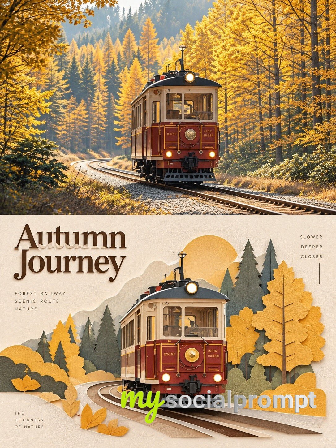 Split-Panel Travel Poster With Paper-Craft Art — image 3
