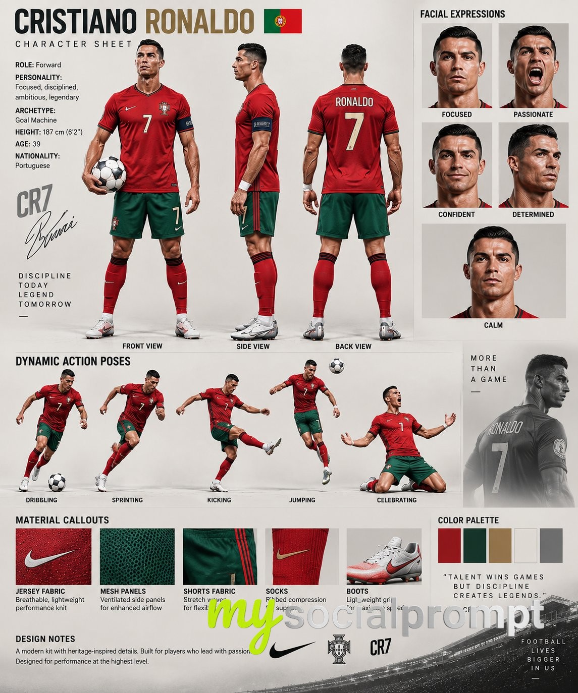 Cristiano Ronaldo Football Character Reference Sheet