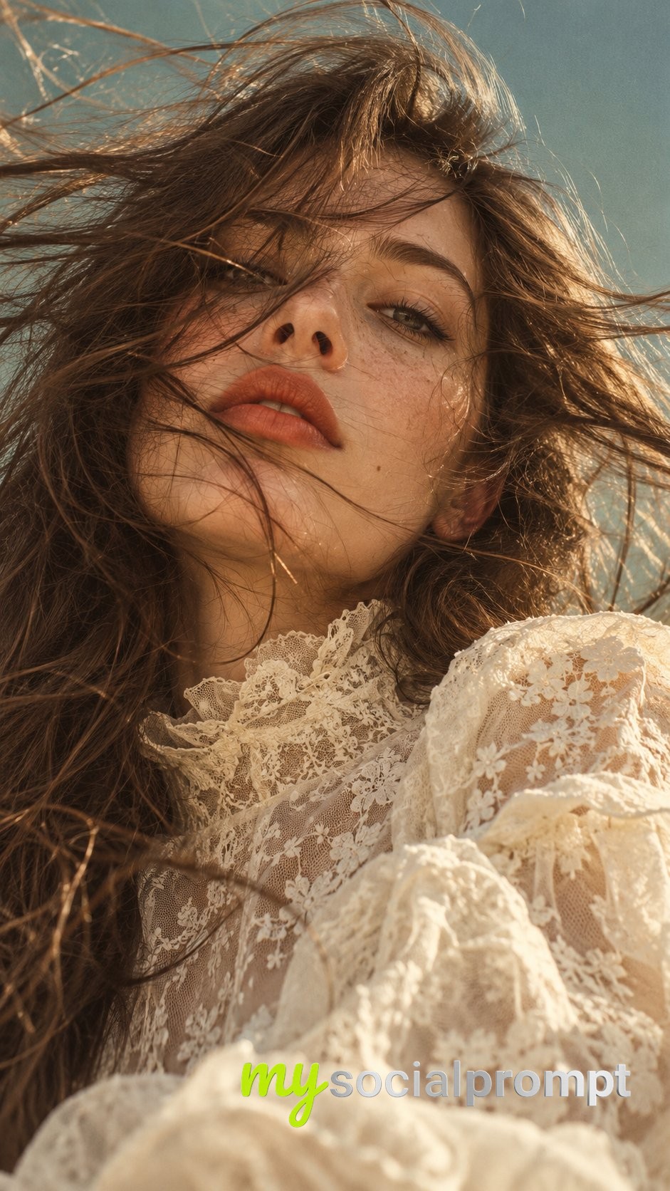 Windswept Lace Portrait in Golden Sunlight