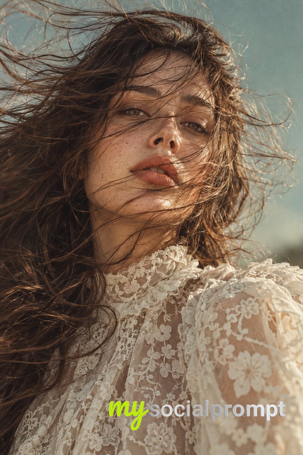 Windswept Lace Portrait in Golden Sunlight — image 2