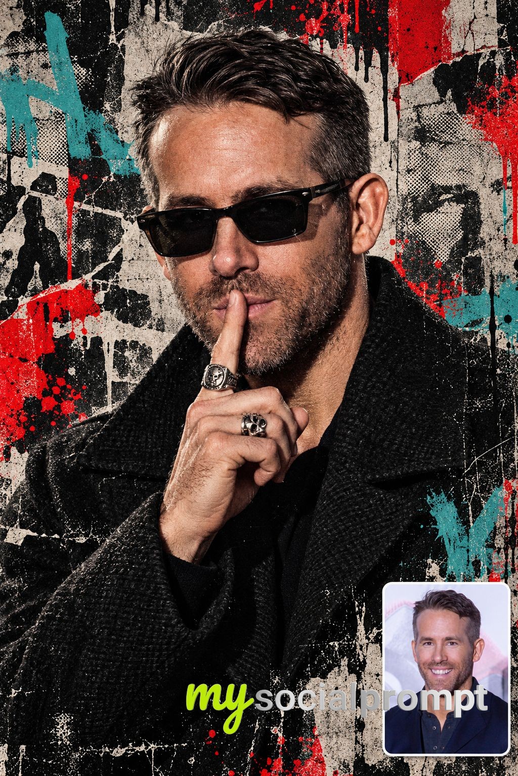 Grunge Streetwear Shush Portrait on Painted Wall image 2