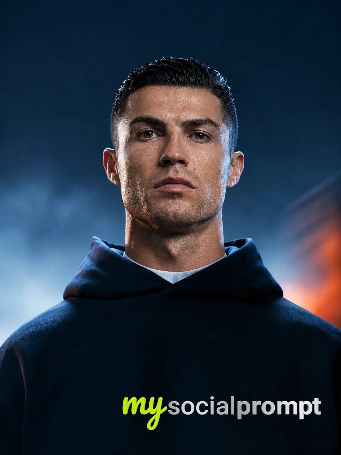 Cinematic Blue Studio Portrait in a Hoodie image 1