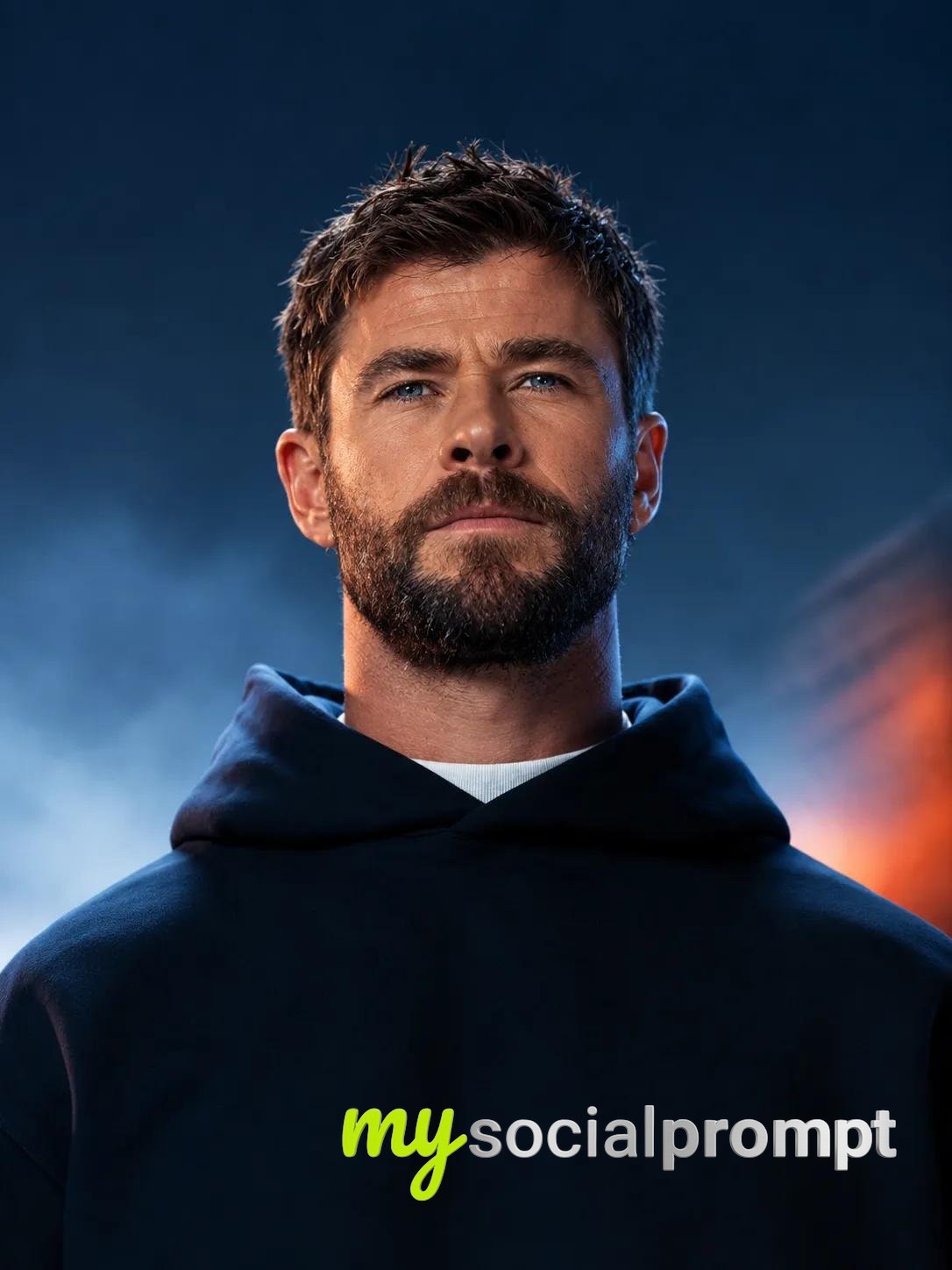 Cinematic Blue Studio Portrait in a Hoodie image 2